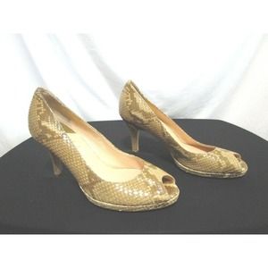 Cole Haan Beige Tan Snakeskin Leather Peep Toe Pumps Heels Shoes Women 8/8.5 B